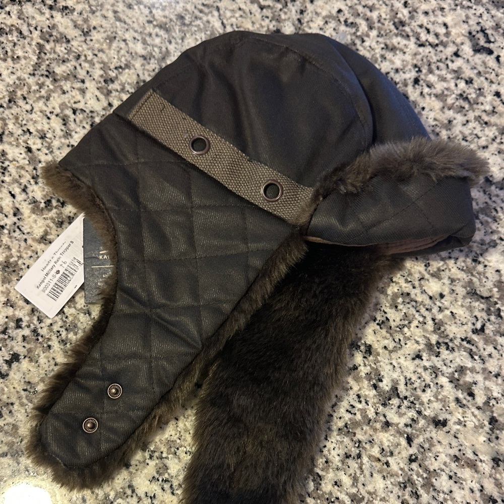 Kangol Dark Quilted Aviator Hat with Faux Fur